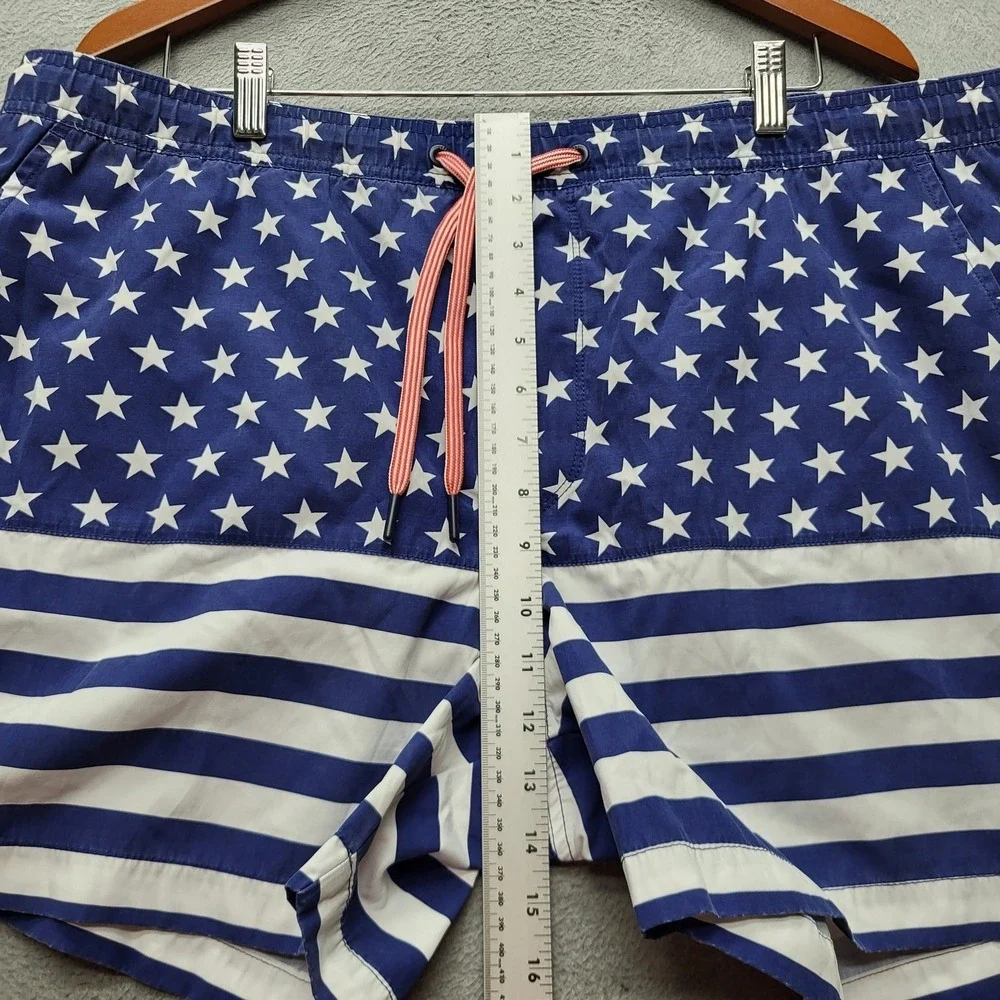 GAP Men‎ Swimwear XL Blue Swim Trunks Striped American Flag Drawstring NWT